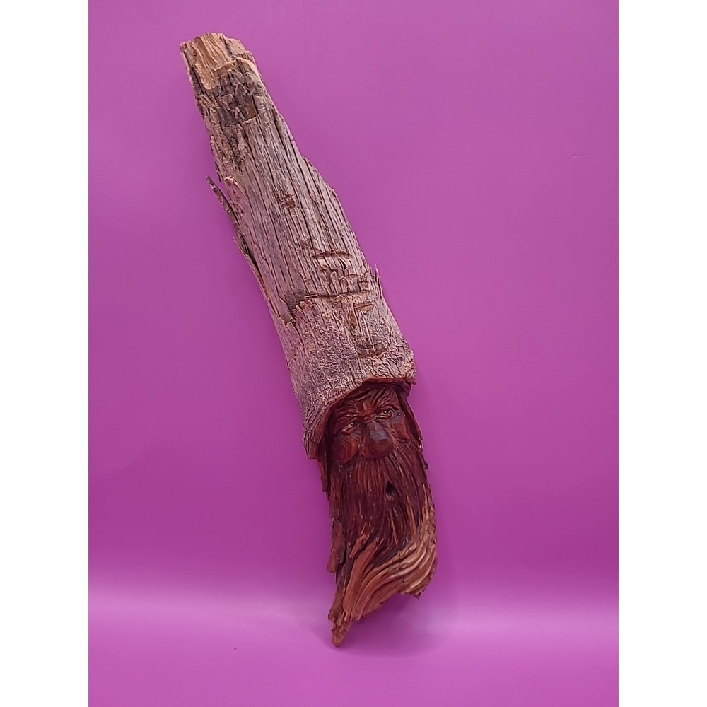 Vintage Tree Spirit Old Man Of The Woods Hand Carved Folk Art Wall Sculpture 9"